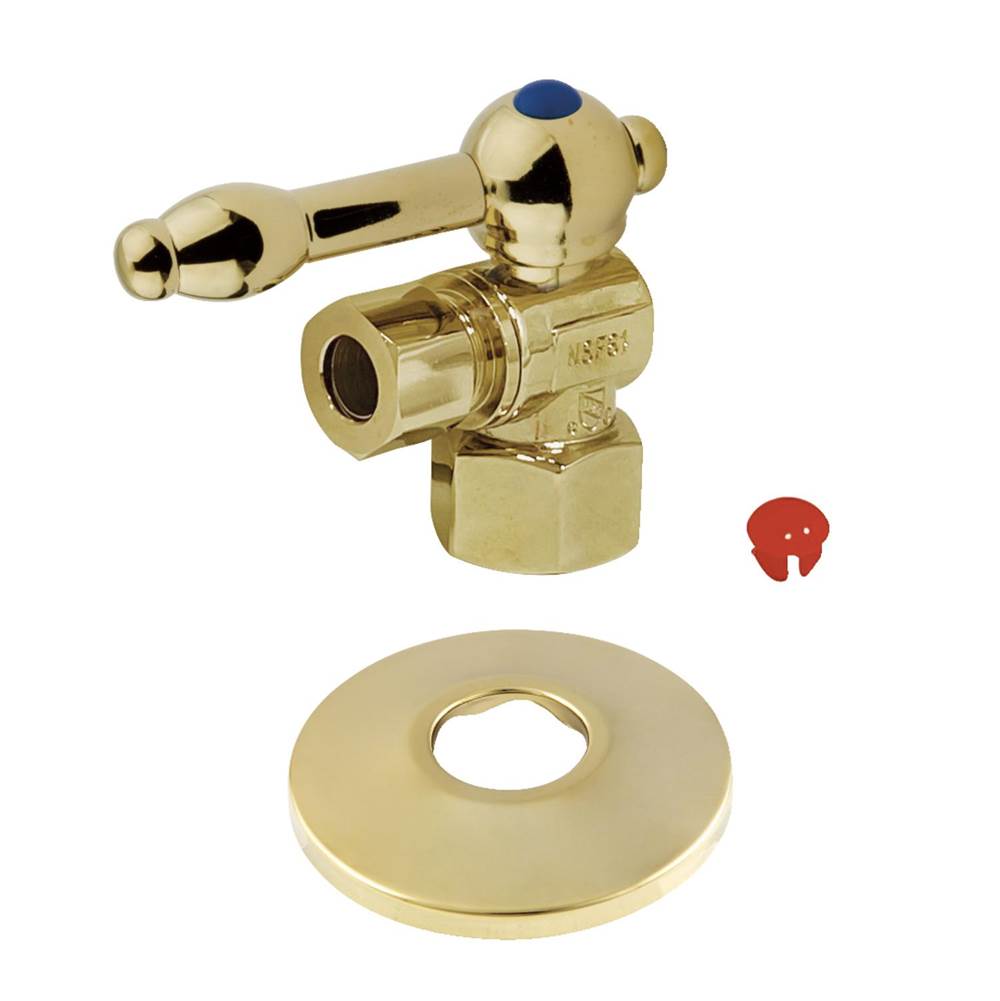 Kingston Brass 1/2-Inch FIP X 3/8-Inch OD Comp Quarter-Turn Angle Stop Valve with Flange, Polished Brass
