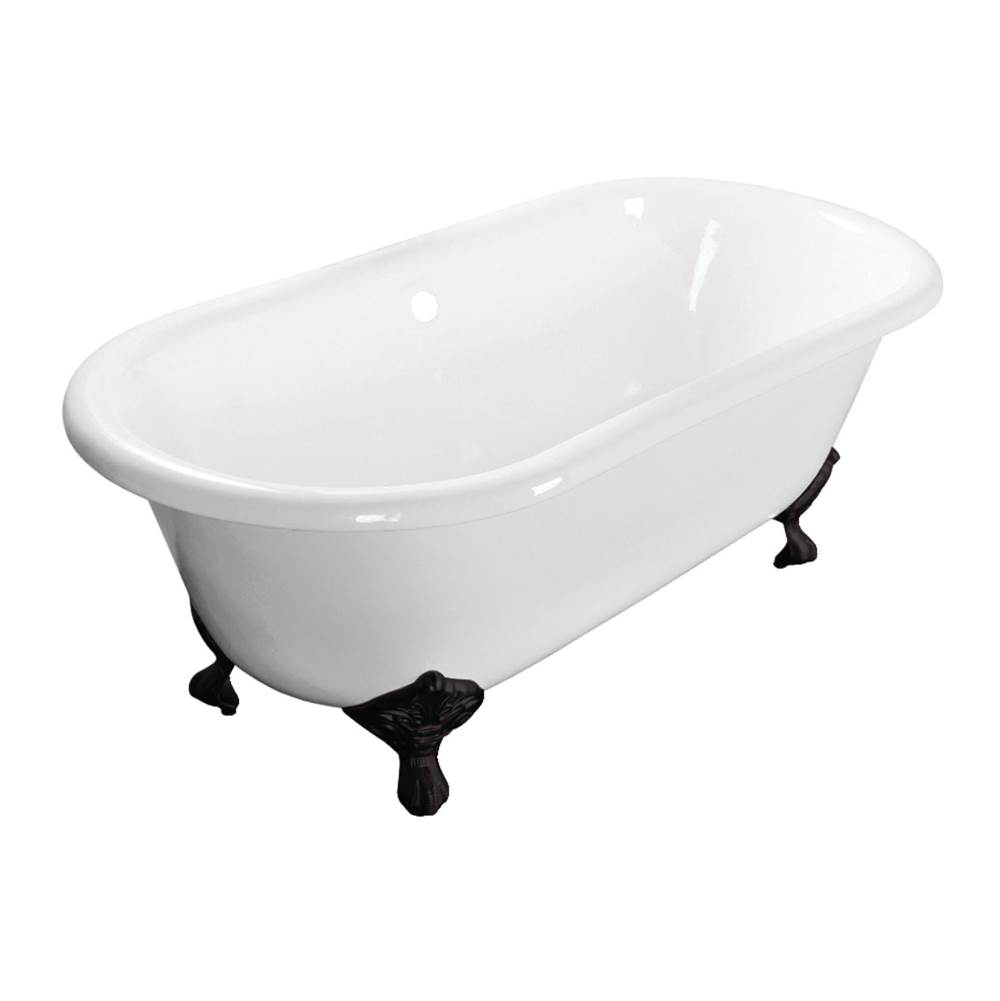 Kingston Brass Aqua Eden 66-Inch Cast Iron Double Ended Clawfoot Tub (No Faucet Drillings), White/Matte Black