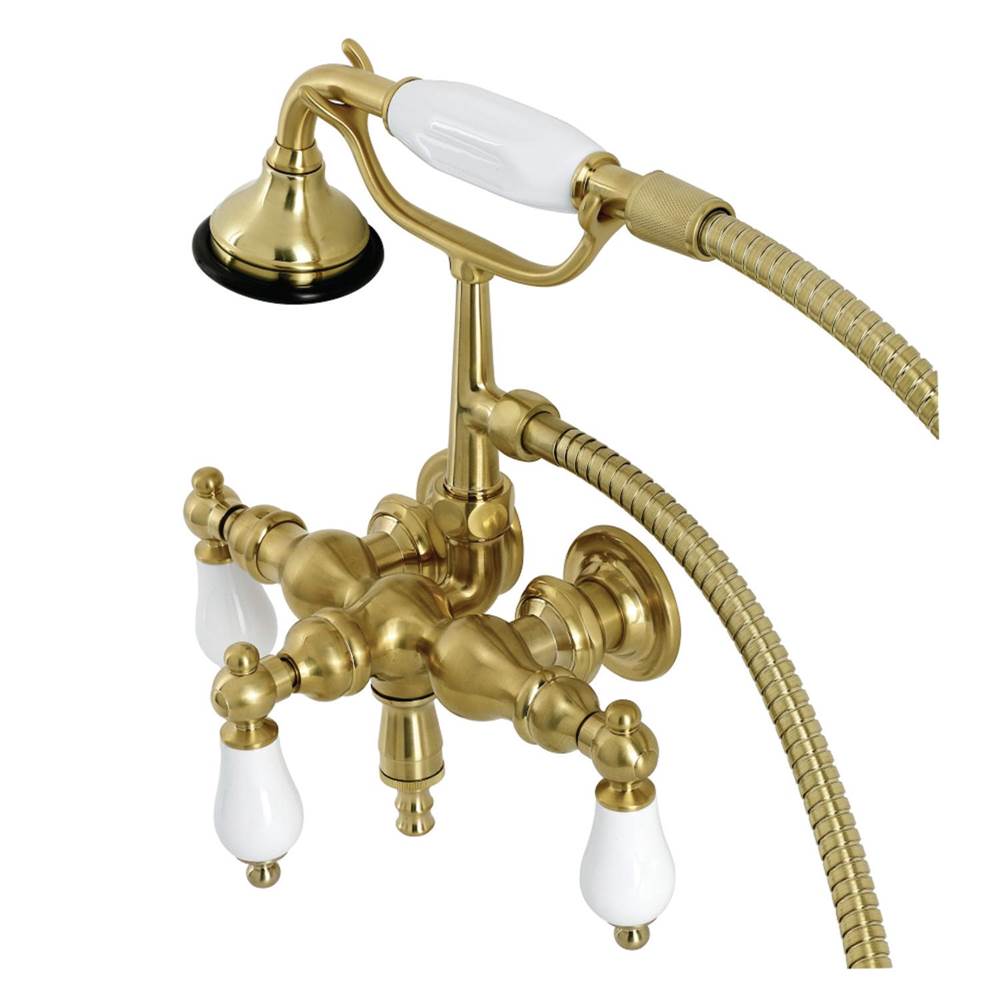 Kingston Brass Aqua Vintage Vintage 3-3/8 Inch Wall Mount Tub Faucet with Hand Shower, Brushed Brass