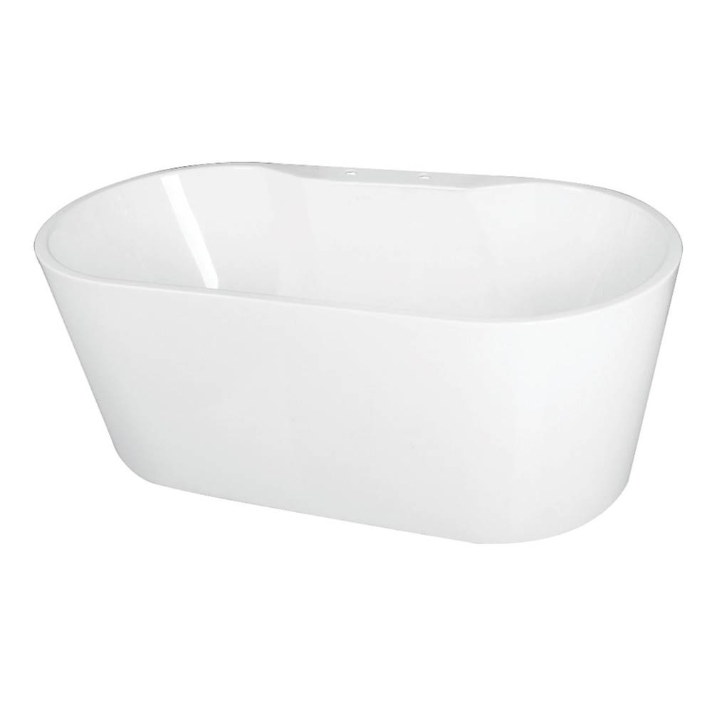 Kingston Brass Aqua Eden 66.5-Inch Acrylic Freestanding Tub with Deck for Faucet Installation, White