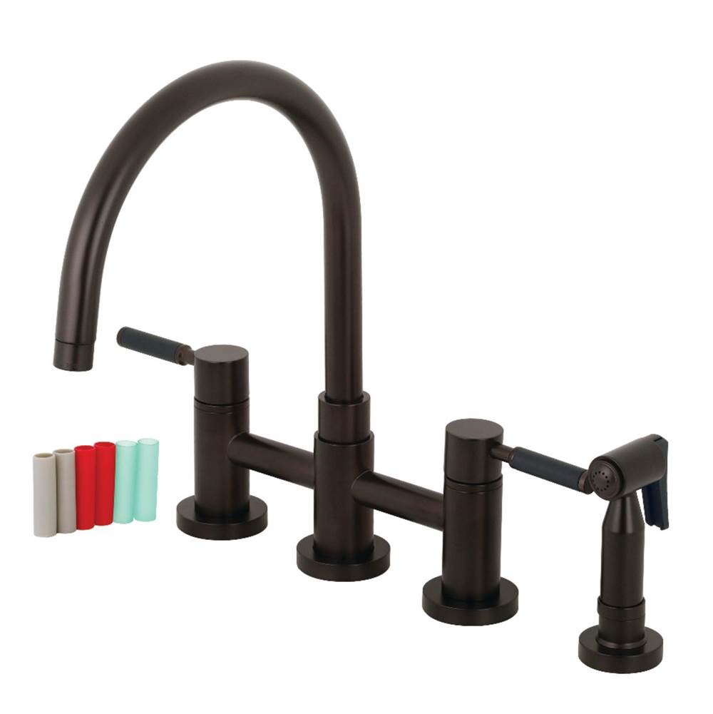 Kingston Brass Concord Two-Handle Bridge Kitchen Faucet with Brass Side Sprayer, Oil Rubbed Bronze
