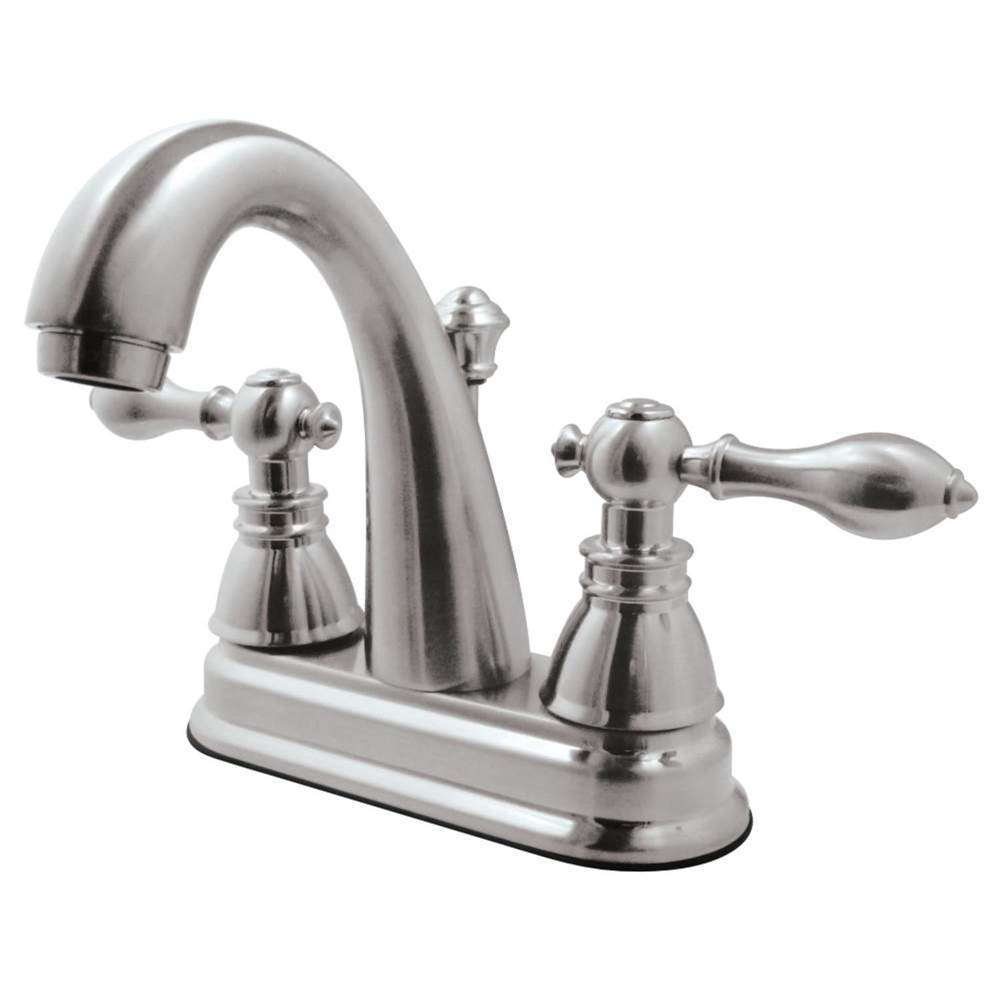 Kingston Brass Fauceture American Classic 4 in. Centerset Bathroom Faucet with Plastic Pop-Up, Brushed Nickel