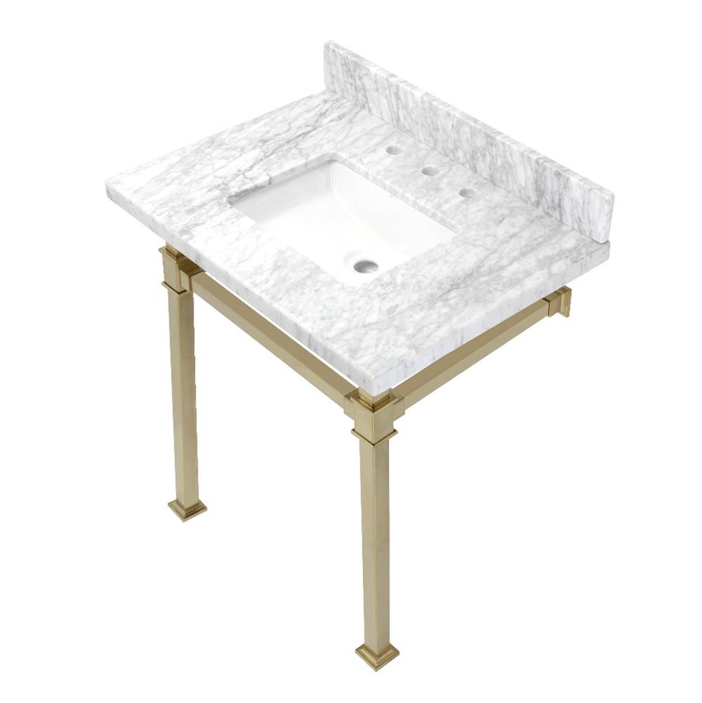 Kingston Brass Monarch 30-Inch Carrara Marble Console Sink, Marble White/Brushed Brass