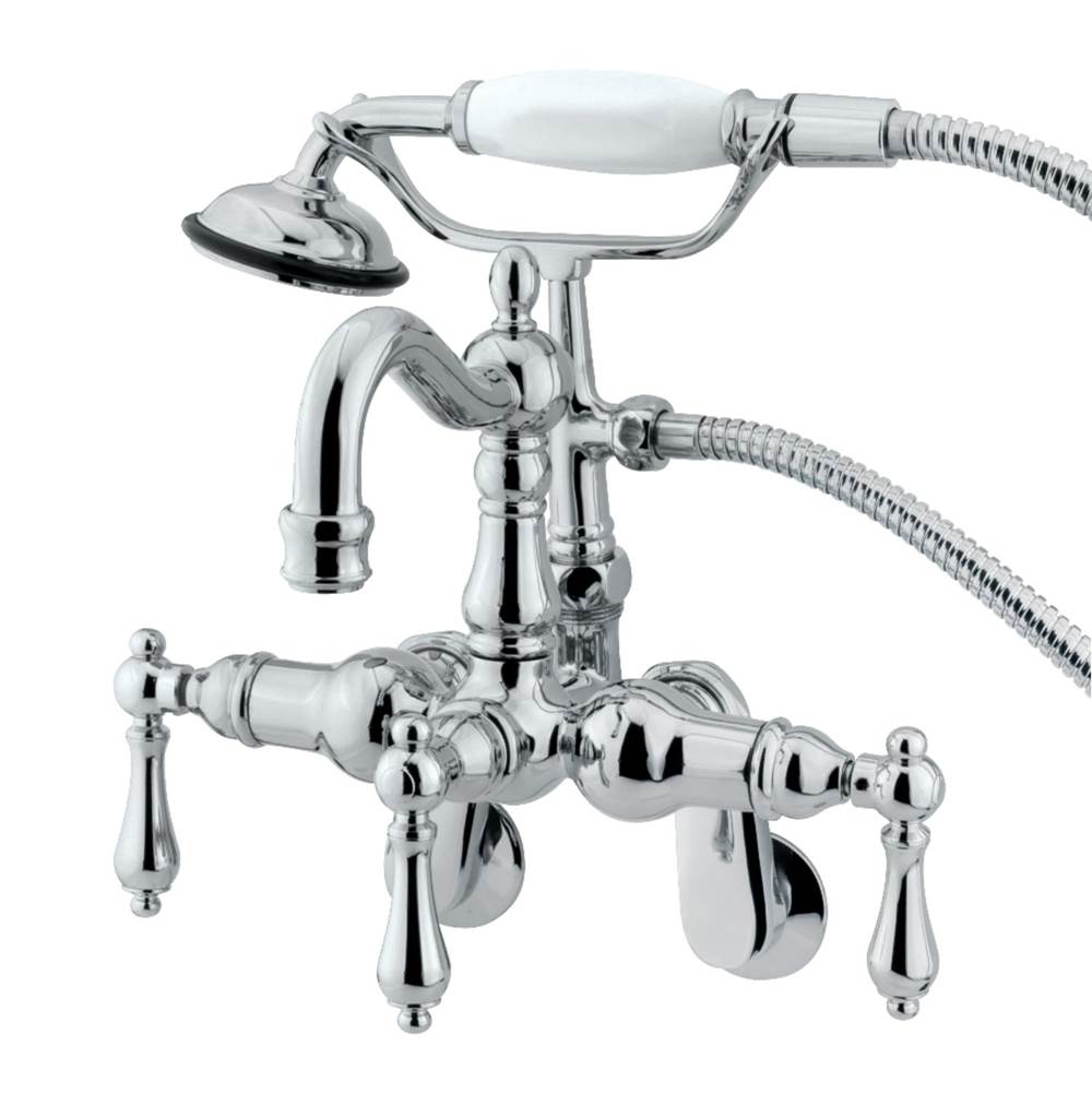 Kingston Brass Vintage Adjustable Center Wall Mount Tub Faucet with Hand Shower, Polished Chrome