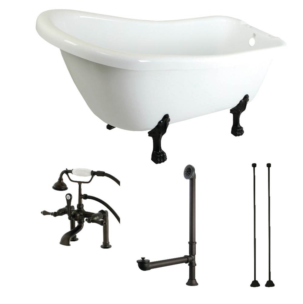 Kingston Brass Aqua Eden 67-Inch Acrylic Single Slipper Clawfoot Tub Combo with Faucet and Supply Lines, White/Oil Rubbed Bronze