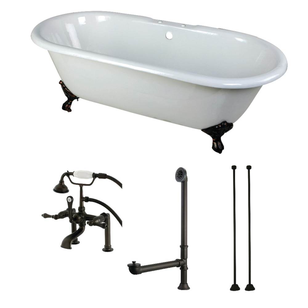 Kingston Brass Aqua Eden 66-Inch Cast Iron Double Ended Clawfoot Tub Combo with Faucet and Supply Lines, White/Oil Rubbed Bronze