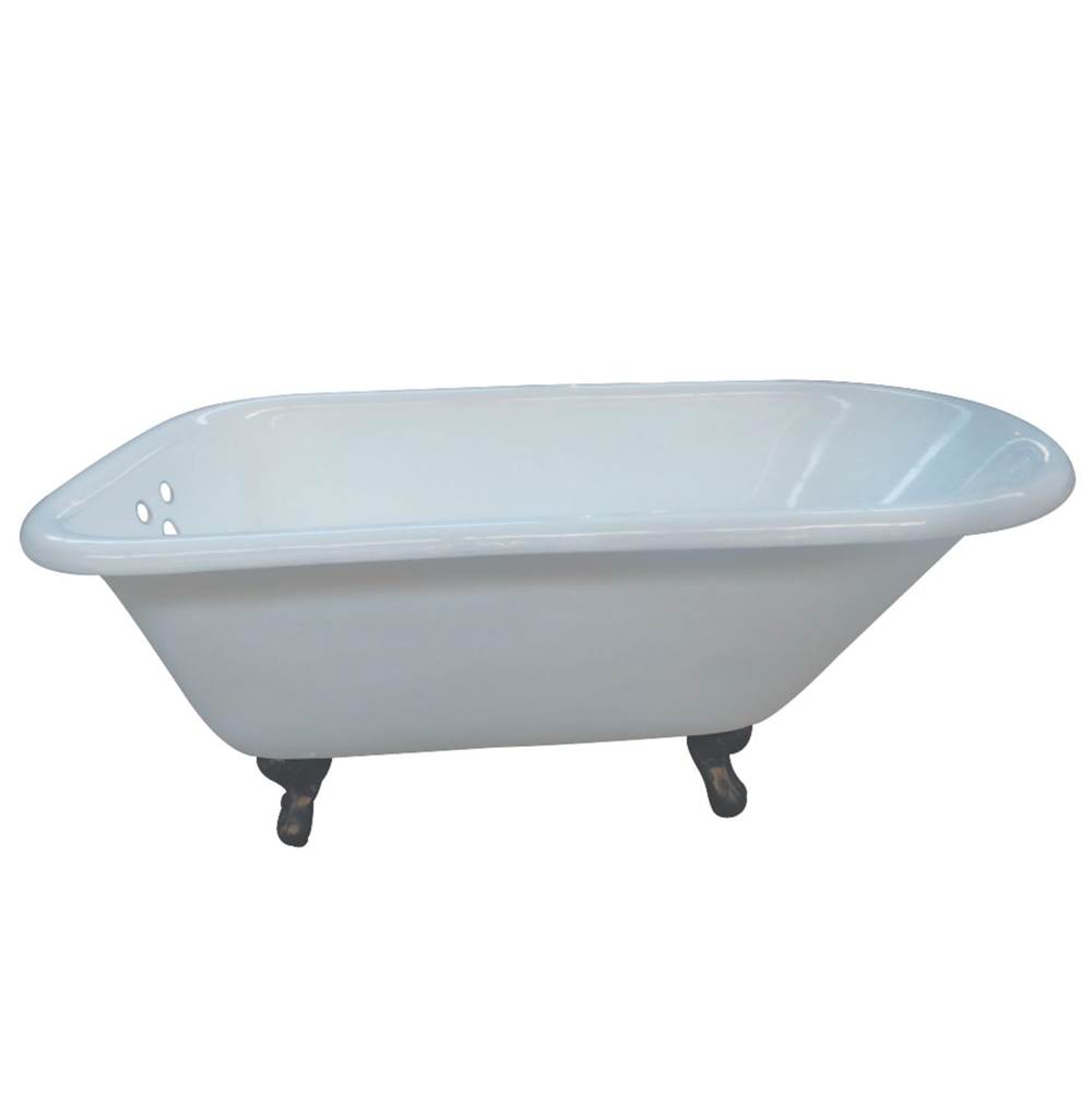 Kingston Brass Aqua Eden 66-Inch Cast Iron Roll Top Clawfoot Tub with 3-3/8 Inch Wall Drillings, White/Oil Rubbed Bronze