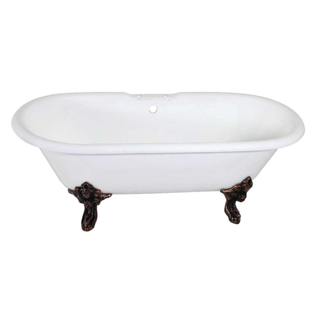 Kingston Brass Aqua Eden 72-Inch Cast Iron Double Ended Clawfoot Tub with 7-Inch Faucet Drillings, White/Oil Rubbed Bronze