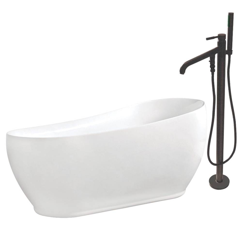 Kingston Brass Aqua Eden 71-Inch Acrylic Single Slipper Freestanding Tub Combo with Faucet and Drain, White/Oil Rubbed Bronze