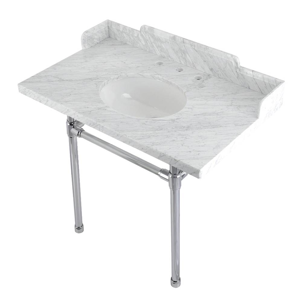 Kingston Brass Kingston Brass LMS36M81ST Wesselman 36'' Carrara Marble Console Sink with Stainless Steel Legs, Marble White/Polished Chrome