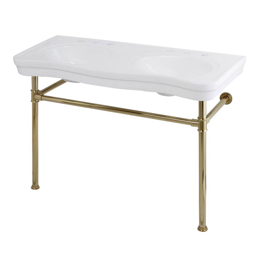 Kingston Brass Imperial 47'' Double Bowl Console Sink with Stainless Steel Legs, Polished Brass