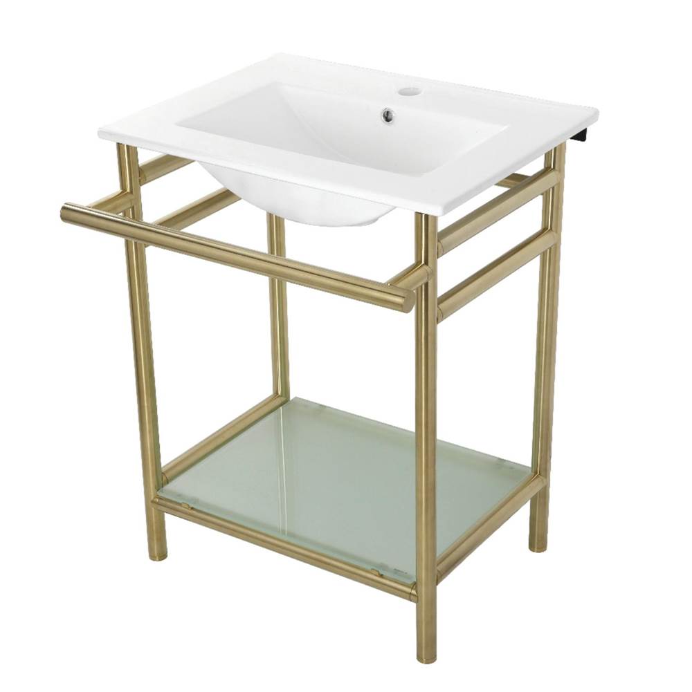 Kingston Brass 24-Inch Ceramic Console Sink (1-Hole), White/Brushed Brass