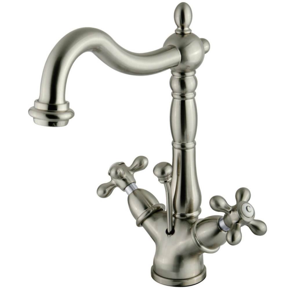 Kingston Brass Heritage Two-Handle Bathroom Faucet with Brass Pop-Up and Cover Plate, Brushed Nickel