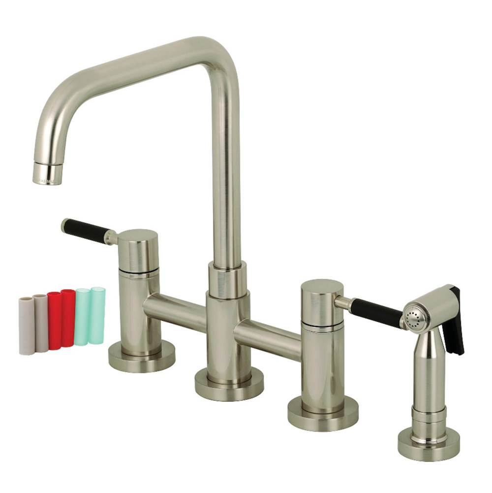 Kingston Brass Concord Two-Handle Bridge Kitchen Faucet with Brass Side Sprayer, Brushed Nickel