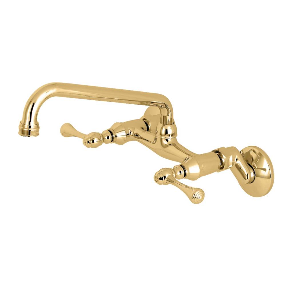 Kingston Brass Two-Handle Adjustable Center Wall Mount Kitchen Faucet, Polished Brass