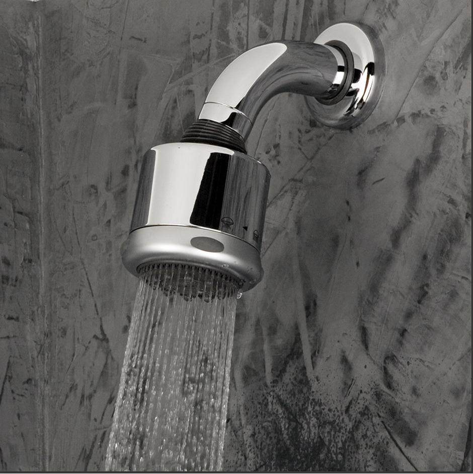 Lacava Wall-mount tilting round shower head with arm and flange, three jets.