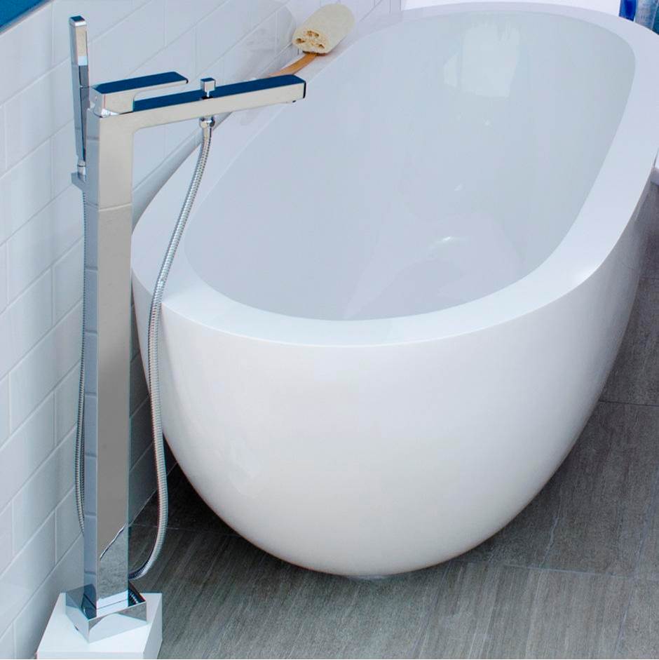 Lacava Floor standing single hole tub filler with one lever handle, two way diverter and hand held shower with 59inch flexible hose.