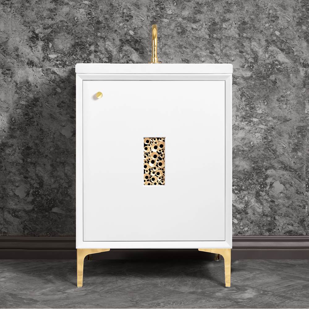 Linkasink Frame 24'' Wide White Vanity with Polished Brass Coral Grate and Legs, 24'' x 22'' x 33.5'' (without vanity top)