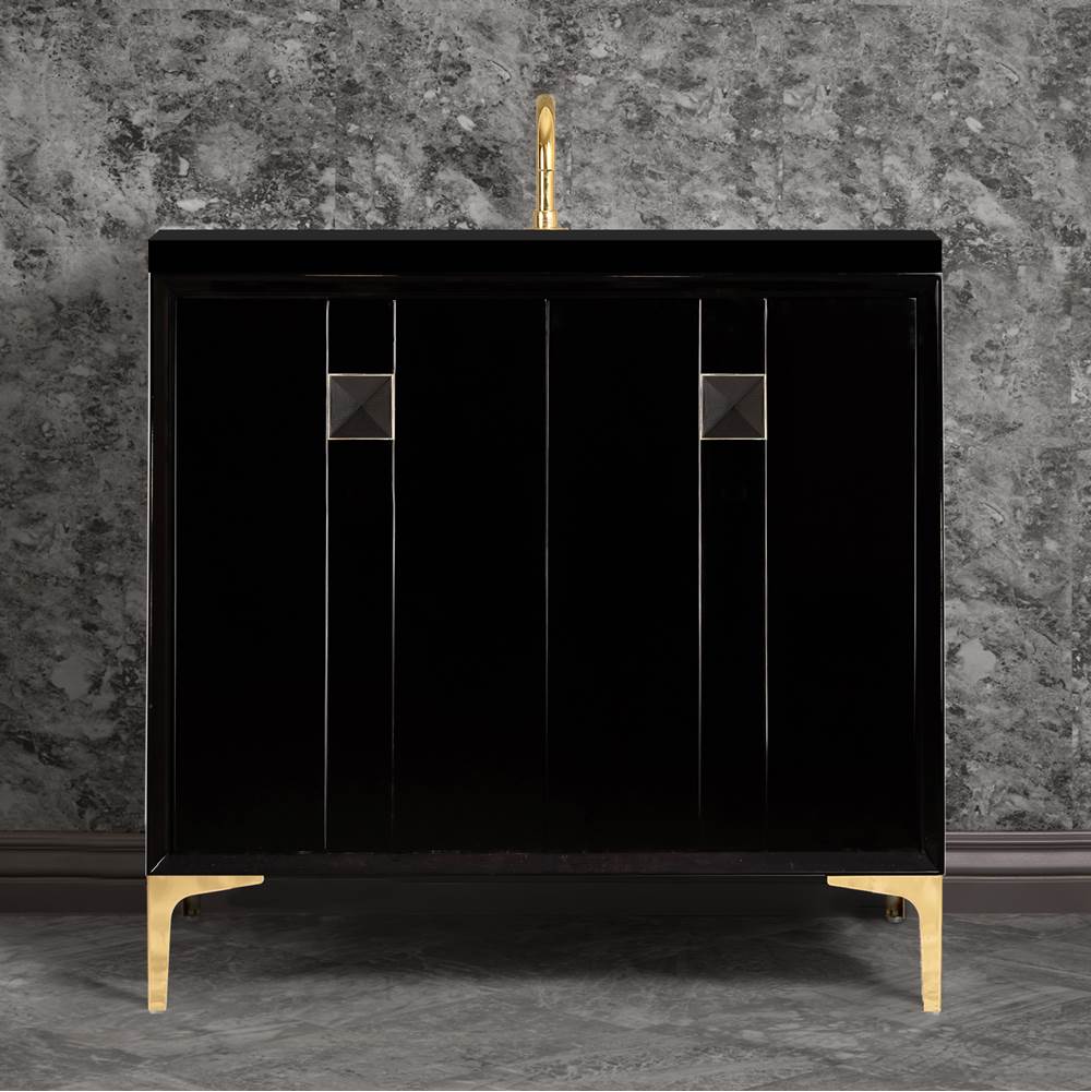 Linkasink TUXEDO with 3'' Artisan Glass Prism Hardware 36'' Wide Vanity, Black, Polished Brass Hardware, 36'' x 22'' x 33.5'' (without vanity top)