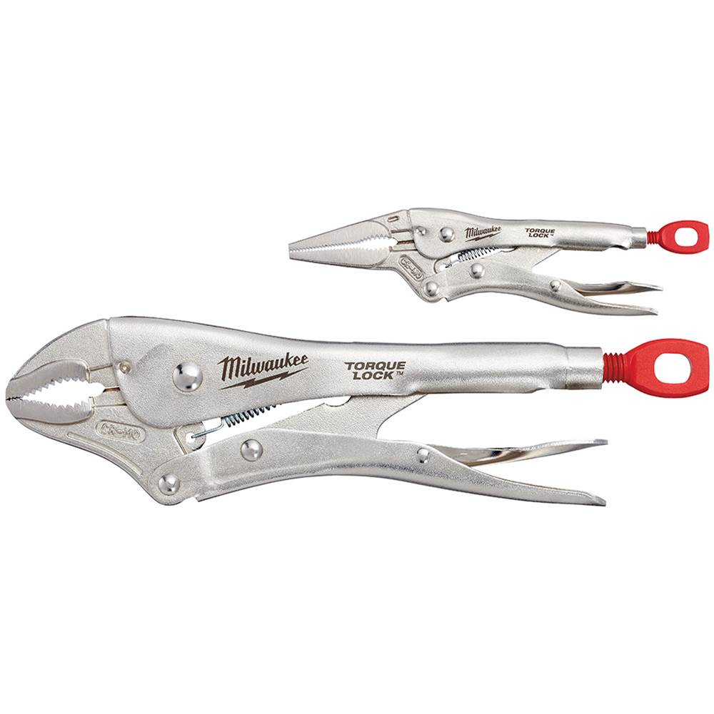 Milwaukee Tool 2Pc 10'' Curved Jaw J And 6'' Long Nose Torque Lock Locking Pliers Set