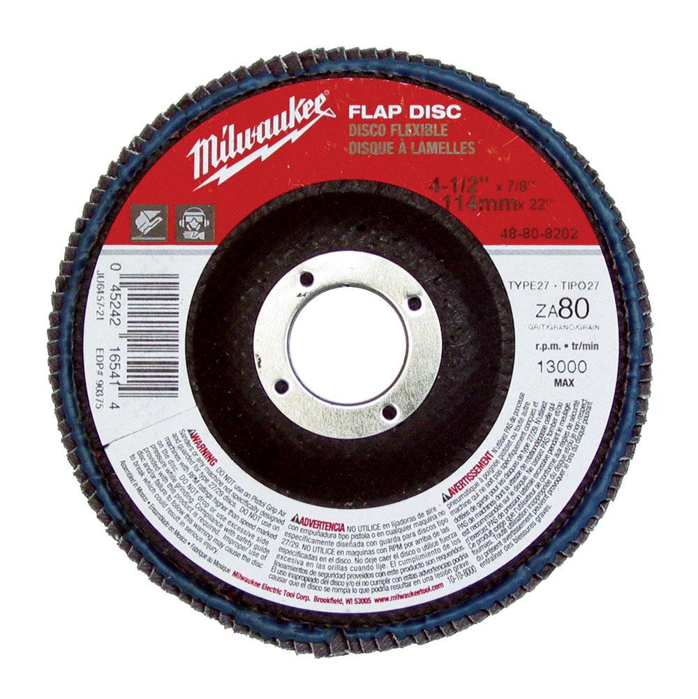 Milwaukee Tool 4-1/2'' X 7/8'' Flap Disc 80 Grit (Type 27 - Extra Thick)