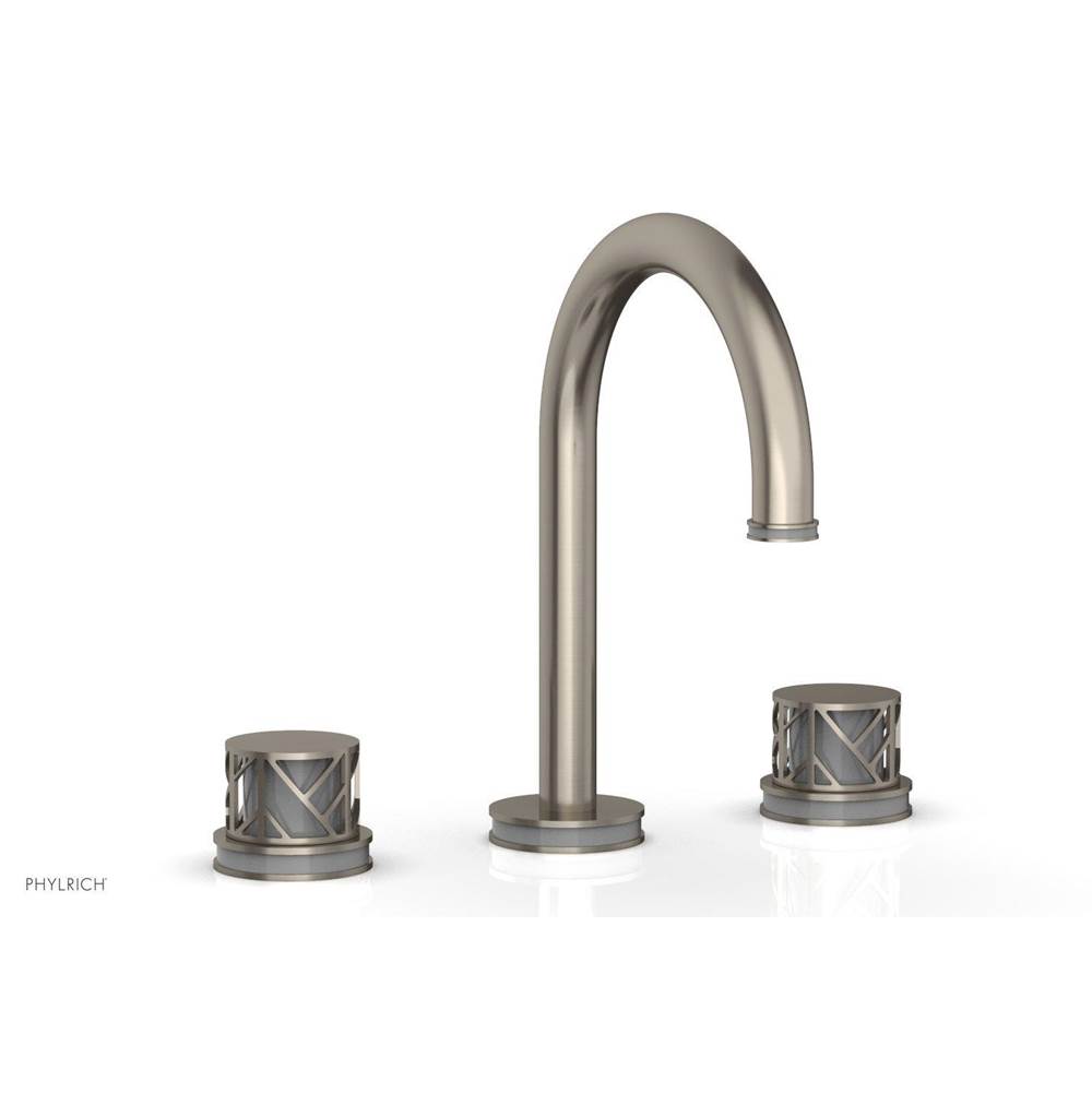 Phylrich French Brass (Living Finish) Jolie Widespread Lavatory Faucet With Gooseneck Spout, Round Cutaway Handles, And Grey Accents - 1.2GPM