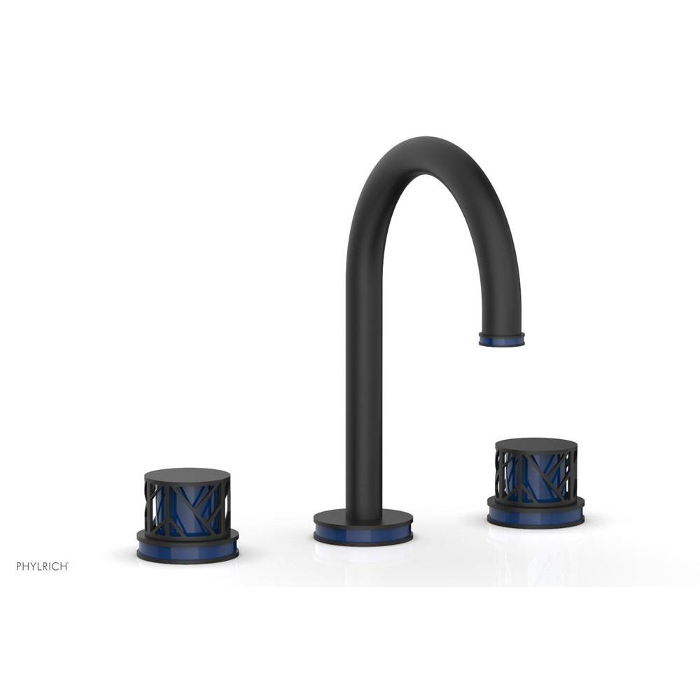 Phylrich Matte Black Jolie Widespread Lavatory Faucet With Gooseneck Spout, Round Cutaway Handles, And Navy Blue Accents - 1.2GPM
