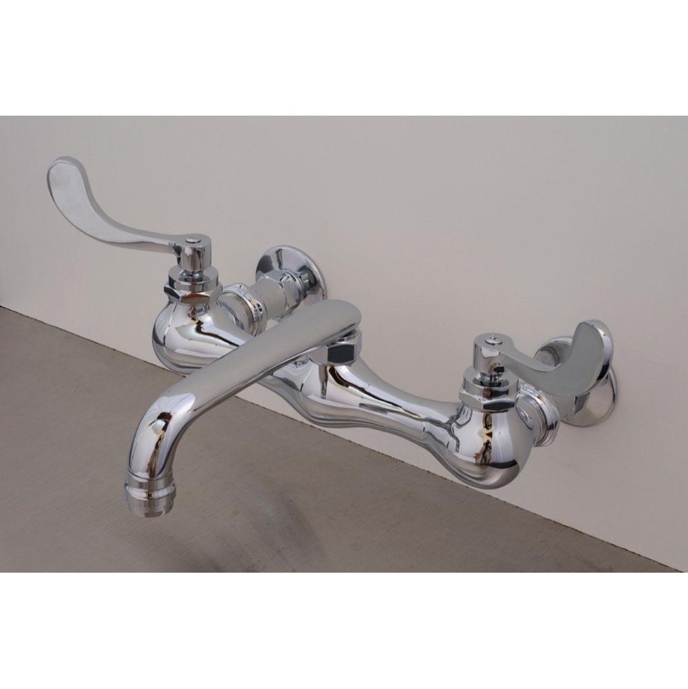 Strom Living Chrome Wall Mt Kitchen Faucet. 6'' Swivel Spout & Wing Lever Handles, 8'' Centers