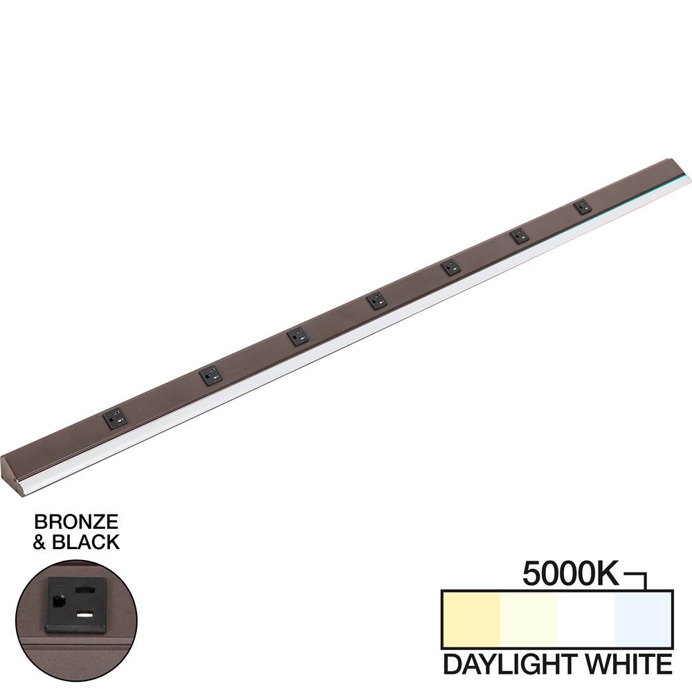 Task Lighting 60-1/2'' 3000 Lumen Remote Power RM Lighted Power Strip, Bronze Finish, Black Receptacles, 5000K Daylight White