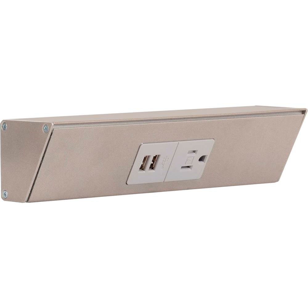 Task Lighting 9'' TR USB Series Angle Power Strip with USB, Satin Nickel Finish, Grey Receptacles