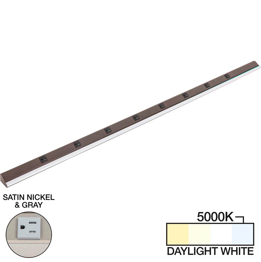 Task Lighting 72-1/2'' 3600 Lumen Remote Power RM Lighted Power Strip, Satin Nickel Finish, Grey Receptacles, 5000K Daylight White