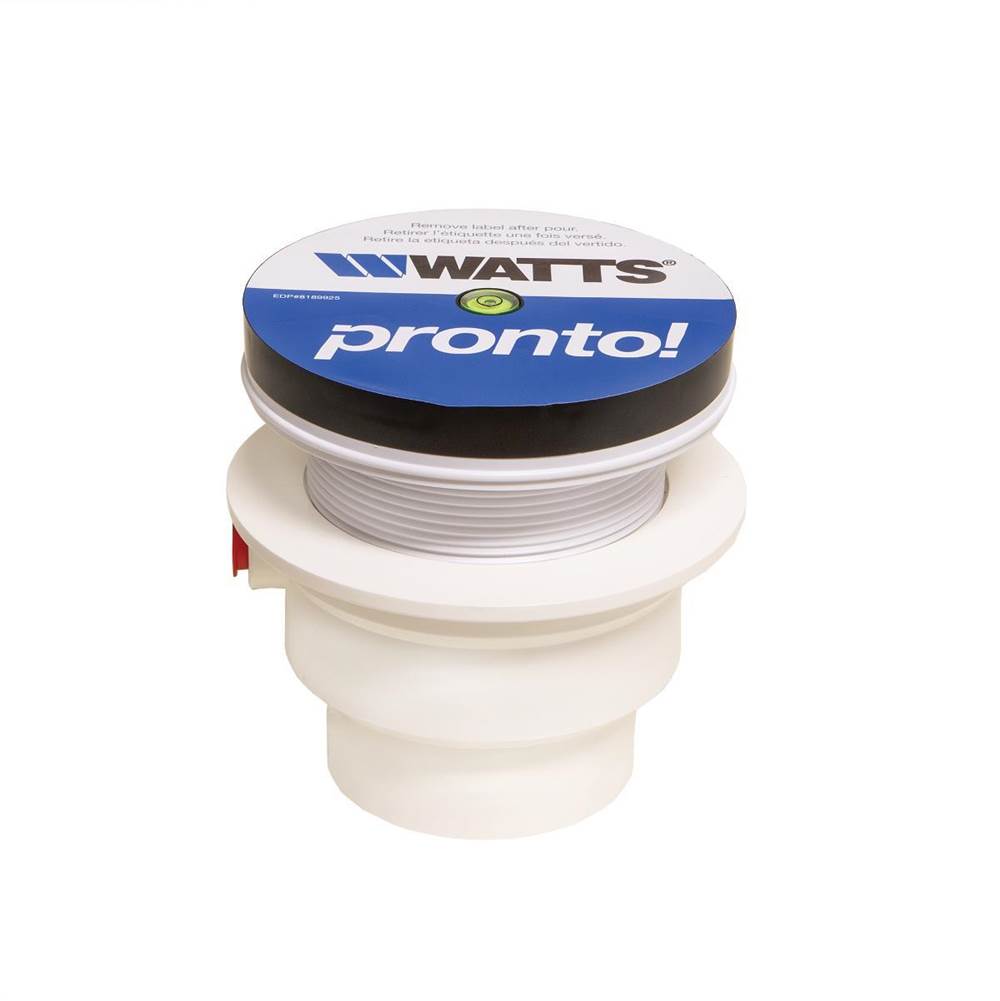 Watts PVC Pronto Floor Drain, Pre/Post-Pour Adjustable, Leveling Shims/Bubble, Anchor Flange, 8 IN NB Strainer, 2 IN SW Outlet