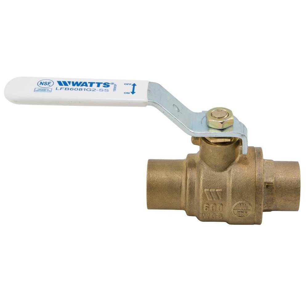 Watts 2 1/2 IN 2-Piece Full Port Lead Free Bronze Ball Valve, Stainless Steel Ball and Stem, Solder End Connections